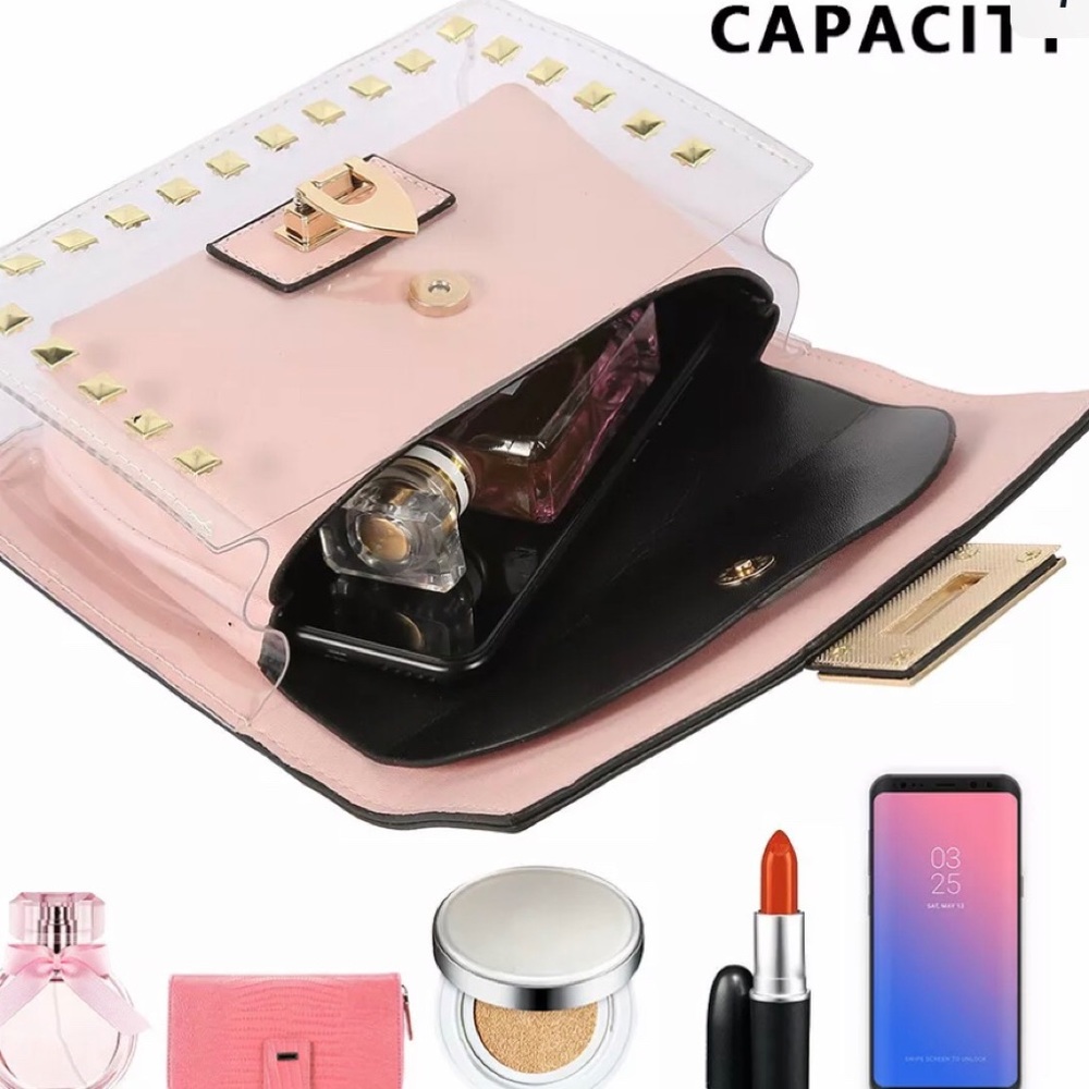 Leather Handbag Rivet Transparent 2 IN 1 Clear Bag - Picture 4 of 5